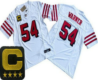 Men's San Francisco 49ers #54 Fred Warner Limited White Throwback C Patch FUSE Vapor Jersey