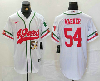 Men's San Francisco 49ers #54 Fred Warner Number White Mexico Cool Base Stitched Baseball Jersey