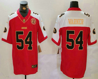 Men's San Francisco 49ers #54 Fred Warner Red Gold FUSE Gate Bridge Patch Vapor Limited Stitched Jersey