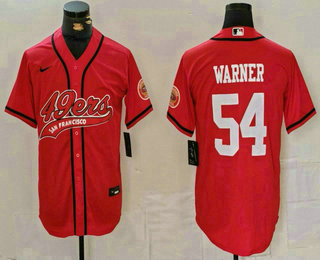 Men's San Francisco 49ers #54 Fred Warner Red With Patch Cool Base Stitched Baseball Jersey