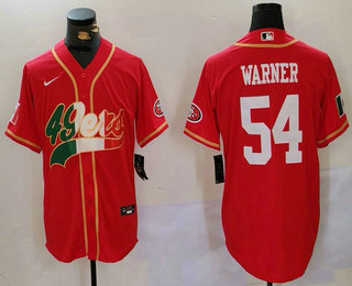 Men's San Francisco 49ers #54 Fred Warner Red With Patch Cool Base Stitched Baseball Jersey