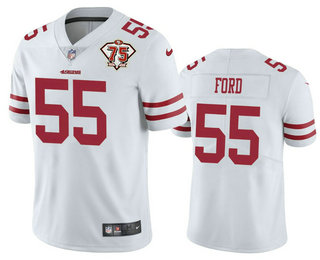 Men's San Francisco 49ers #55 Dee Ford White 75th Anniversary Patch 2021 Vapor Untouchable Stitched Nike Limited Jersey