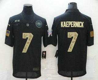 Men's San Francisco 49ers #7 Colin Kaepernick Black Camo 2020 Salute To Service Stitched NFL Nike Limited Jersey