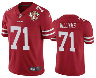 Men's San Francisco 49ers #71 Trent Williams Red 75th Anniversary Patch 2021 Vapor Untouchable Stitched Nike Limited Jersey