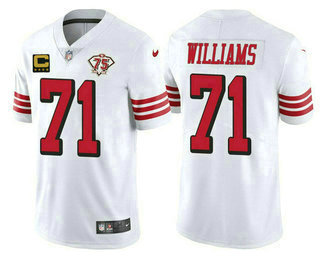 Men's San Francisco 49ers #71 Trent Williams White 75th Anniversary With C Patch Vapor Untouchable Limited Stitched Football Jersey