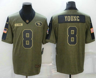 Men's San Francisco 49ers #8 Steve Young 2021 Olive Salute To Service Limited Stitched Jersey