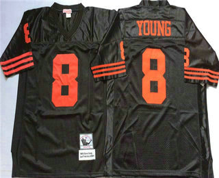 Men's San Francisco 49ers #8 Steve Young Black Mitchell & Ness Throwback Vintage Football Jersey