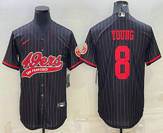 Men's San Francisco 49ers #8 Steve Young Black Pinstripe With Patch Cool Base Stitched Baseball Jersey