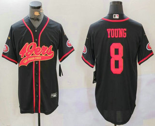 Men's San Francisco 49ers #8 Steve Young Black With Patch Cool Base Stitched Baseball Jersey