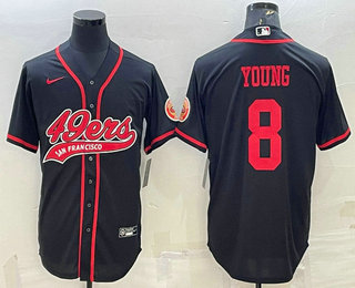 Men's San Francisco 49ers #8 Steve Young Black With Patch Cool Base Stitched Baseball Jersey