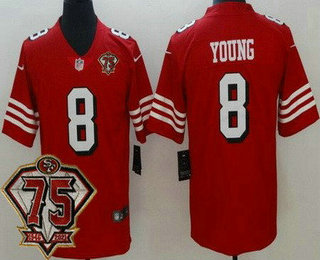 Men's San Francisco 49ers #8 Steve Young Red 75th 2021 Color Rush Vapor Untouchable Limited Jersey