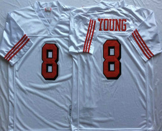 Men's San Francisco 49ers #8 Steve Young White 75TH Throwback Jersey By Mitchell & Ness