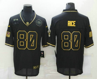 Men's San Francisco 49ers #80 Jerry Rice Black Gold 2020 Salute To Service Stitched NFL Nike Limited Jersey