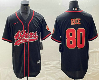 Men's San Francisco 49ers #80 Jerry Rice Black Red With Patch Cool Base Stitched Baseball Jersey