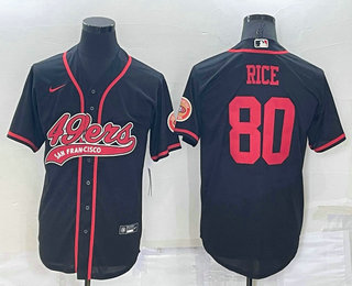 Men's San Francisco 49ers #80 Jerry Rice Black Stitched Cool Base Nike Baseball Jersey