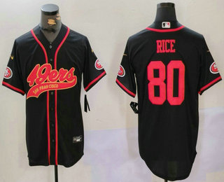 Men's San Francisco 49ers #80 Jerry Rice Black With Patch Cool Base Stitched Baseball Jersey