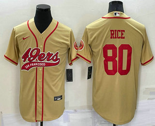 Men's San Francisco 49ers #80 Jerry Rice Gold Stitched Cool Base Nike Baseball Jersey