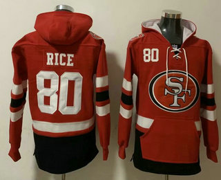 Men's San Francisco 49ers #80 Jerry Rice NEW Red Pocket Stitched NFL Pullover Hoodie