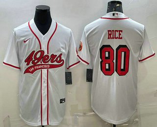 Men's San Francisco 49ers #80 Jerry Rice New White With Patch Cool Base Stitched Baseball Jersey