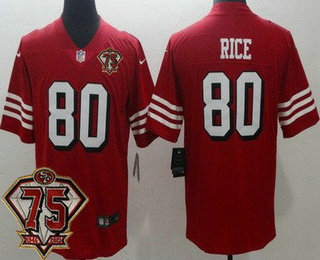 Men's San Francisco 49ers #80 Jerry Rice Red 75th Anniversary 2021 Color Rush Vapor Untouchable Limited Jersey