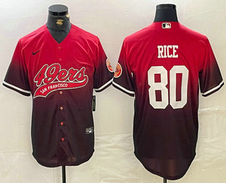 Men's San Francisco 49ers #80 Jerry Rice Red Black With Patch Cool Base Stitched Baseball Jersey