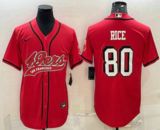 Men's San Francisco 49ers #80 Jerry Rice Red Color Rush With Patch Cool Base Stitched Baseball Jersey