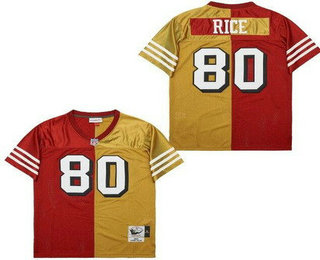 Men's San Francisco 49ers #80 Jerry Rice Red Gold Split Throwback Jersey