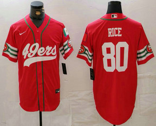 Men's San Francisco 49ers #80 Jerry Rice Red Mexico Cool Base Stitched Baseball Jersey