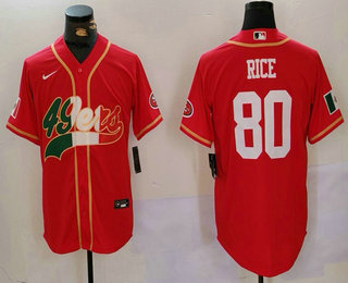 Men's San Francisco 49ers #80 Jerry Rice Red With Patch Cool Base Stitched Baseball Jersey