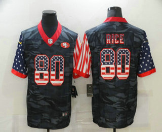 Men's San Francisco 49ers #80 Jerry Rice USA Camo 2020 Salute To Service Stitched NFL Nike Limited Jersey