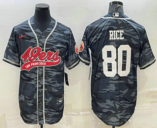 Men's San Francisco 49ers #80 Jerry Rice White Name Grey Camo With Patch Cool Base Stitched Baseball Jersey