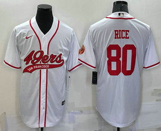 Men's San Francisco 49ers #80 Jerry Rice White With Patch Cool Base Stitched Baseball Jersey