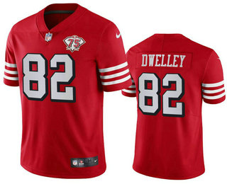 Men's San Francisco 49ers #82 Ross Dwelley Red 75th 2021 Color Rush Vapor Untouchable Limited Jersey