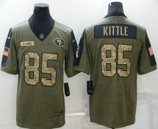 Men's San Francisco 49ers #85 George Kittle 2021 Olive Camo Salute To Service Limited Stitched Jersey