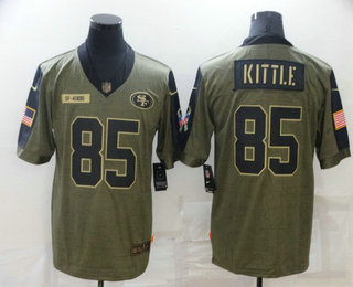 Men's San Francisco 49ers #85 George Kittle 2021 Olive Salute To Service Limited Stitched Jersey