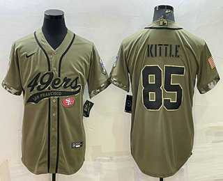 Men's San Francisco 49ers #85 George Kittle 2022 Olive Salute to Service Cool Base Stitched Baseball Jersey