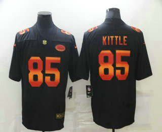 Men's San Francisco 49ers #85 George Kittle Black Red Orange Stripe Vapor Limited Nike NFL Jersey