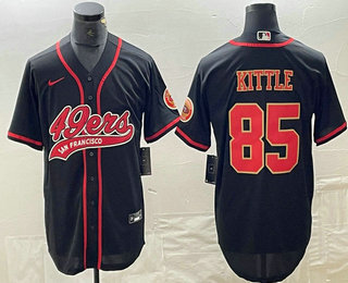 Men's San Francisco 49ers #85 George Kittle Black Red With Patch Cool Base Stitched Baseball Jersey