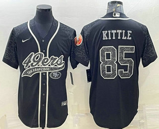 Men's San Francisco 49ers #85 George Kittle Black Reflective With Patch Cool Base Stitched Baseball Jersey