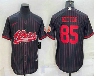 Men's San Francisco 49ers #85 George Kittle Black With Patch Cool Base Stitched Baseball Jersey