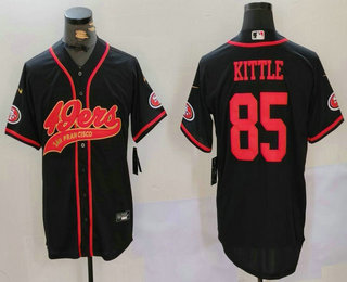 Men's San Francisco 49ers #85 George Kittle Black With Patch Cool Base Stitched Baseball Jersey