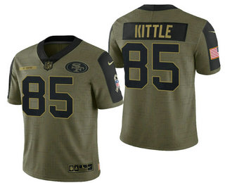 Men's San Francisco 49ers #85 George Kittle Olive 2021 Salute To Service Limited Jersey