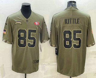 Men's San Francisco 49ers #85 George Kittle Olive 2022 Salute To Service Limited Stitched Jersey