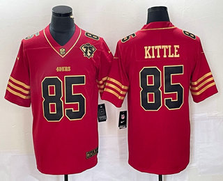 Men's San Francisco 49ers #85 George Kittle Red 75th Patch Golden Edition Stitched Nike Limited Jersey