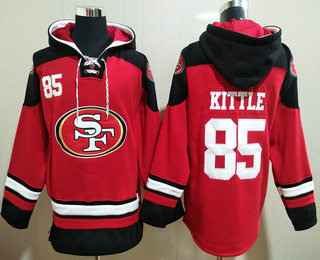 Men's San Francisco 49ers #85 George Kittle Red Ageless Must Have Lace Up Pullover Hoodie