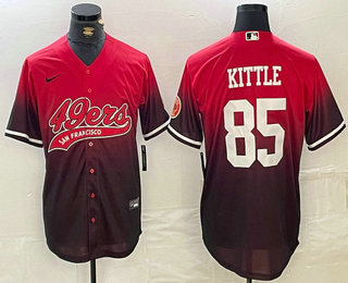 Men's San Francisco 49ers #85 George Kittle Red Black With Patch Cool Base Stitched Baseball Jersey