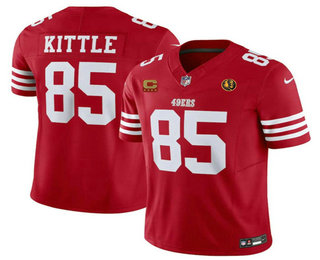 Men's San Francisco 49ers #85 George Kittle Red C AndJohn Madden Patch 2023 FUSE Vapor Limited Stitched Jersey