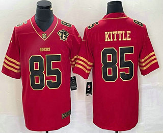 Men's San Francisco 49ers #85 George Kittle Red Gold 75TH Vapor Stitched Nike Limited Jersey