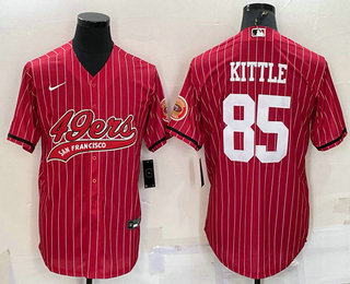 Men's San Francisco 49ers #85 George Kittle Red With Patch Cool Base Stitched Baseball Jersey