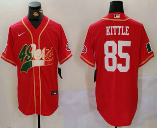 Men's San Francisco 49ers #85 George Kittle Red With Patch Cool Base Stitched Baseball Jersey